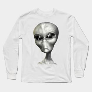 Grey alien UFO portrait Long Sleeve T-Shirt